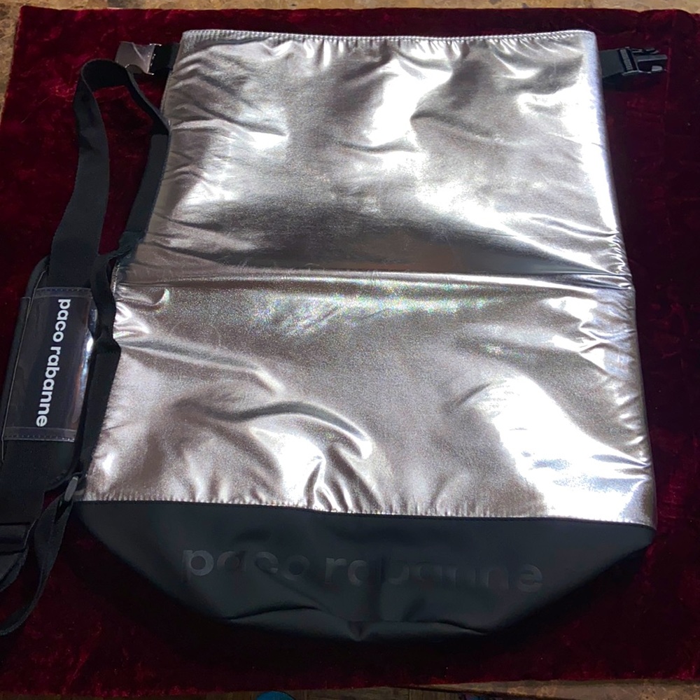 Paco rabanne black and silver duffel bag